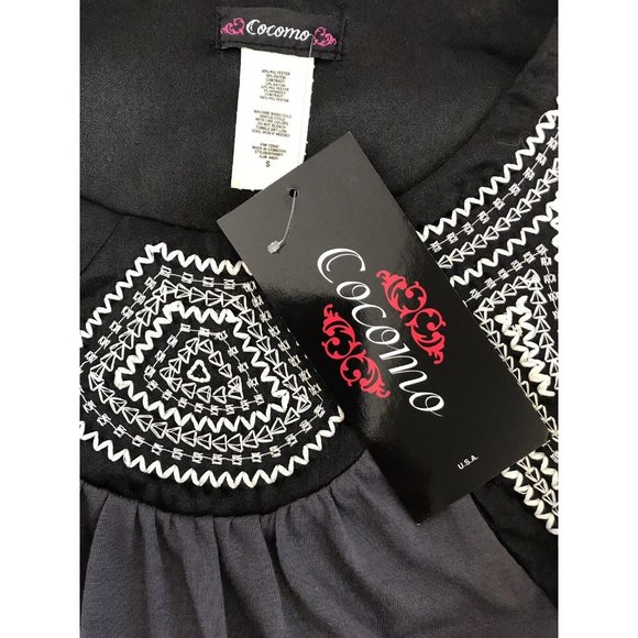 Cocomo Sleeveless Tunic Top S Embroidered Black Gray Cream Block Stripe - Picture 6 of 6